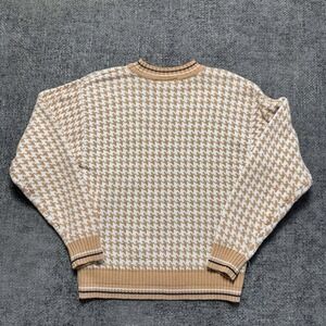 Lizsport Houndstooth Sweater Womens Large Tan Cream Vintage 90s Preppy Knit